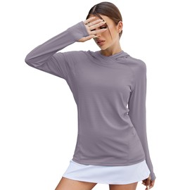 LUYAA Women's Shirts Long Sleeve UPF50+ UV Sun Protection Quick Dry Workout Hiking Athletic Shirts Rash Guard L Gray Purple