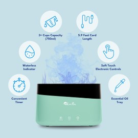 LP300HUM LivePure Aqua Flame Ultrasonic Humidifier (0.19 Gal)- Vibration Technology Humidifier with Essential Oil Diffuser – Mini Portable Cute Design for Personal Use, Dorm Rooms, & Desks - Black