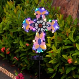 Solar Cross Garden Stake Lights 38inch Colored-Painted Outdoor Waterproof Memorial Garden Decor 2 Lighting Modes Cemetery Decorations for Grave for Remembrance Gifts & Sympathy Gifts