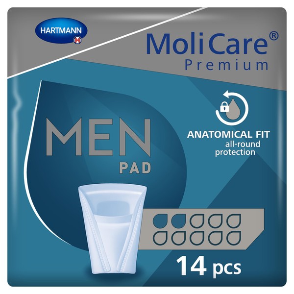 MoliCare Premium MEN PAD, Inkontinenz-Einlage für Männer bei Blasenschwäche, v-förmige Passform, 2 Tropfen, 1x14 Stück