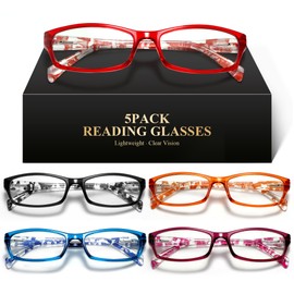 kunchu Reading Glasses for Women Men- Blue Light Blocking Spring Hinge Computer Readers Anti Glare UV Eyeglasses (Clear Floral, 3.25, x)