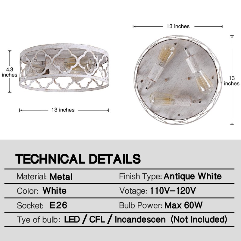 Flush Mount Ceiling Light,13-inch Ceiling Light Fixture,3-Light Kitchen Light Fixtures,Rustic