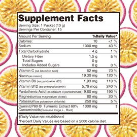 FitRx Electrolytes Powder with Turmeric & Curcumin, Hydration Packets Mix, Inulin Prebiotic Fiber, Gut Health, Anti-Inflammatory Support, Passion Fruit, Sugar Free, Non-GMO, Gluten-Free, 5 Packets