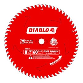 Diablo Fine Finish Saw Blade with Tico Hi-Density Carbide and Perma-Shield - Ideal for Wood, Plywood and Melamine - 8-1/4 in Diameter, 60 ATB Teeth - D0860X