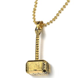 Gold Color Stainless Steel Thors Hammer Pendant Necklace for Man with 23.6 inches Ball Chain(CA)