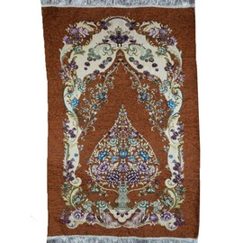 Thin Janamaz Sajjadah AMN-163 Islam Portable Muslim Prayer Mat Sajadah Carpet Chenille Woven Embroidered Rug Travel Namaz Area (Brown)