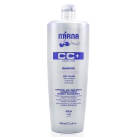 Mirna Professional Anti Yellow Color Care Shampoo. Delicate pH acid formula, also contains Vitamin F, Provitamin B5 Panthenol, SIlk and Pearl Extracts. Enriched with Blueberry extract. 1000ml / 33.8oz
