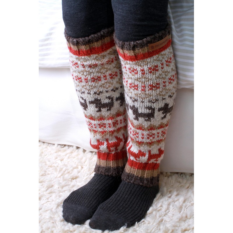Pachamama 100% Wool Legwarmer Handknitted Dog Walk Pattern Beige Regular