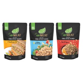 VEGAN Tuna Fish UnMeat 100% PLANT-BASED - Vegetarian Meat Fish-Free (Vegan Tuna Sampler Pouches (3 count - 15oz), in Sunflower Oil, Hot & Spicy & in Water))