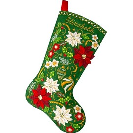 Bucilla, Poinsettia Elegance, Felt Applique 18" Stocking Making Kit, Perfect for Holiday DIY Arts and Crafts, 89684E