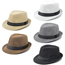 Gionforsy 5 Pack Mens Fedora Hat Classic 1920s Hat Short Brim Fedora Hats Summer Beach Panama Hat for Men Women (5pack-Mixed Dark Color)