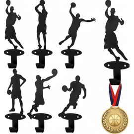 Zonon 6 Set Basketball Medal Hanger Display Holder Wall Mount Basketball Players Dunk Silhouette Coat Hooks with Screws Medal Display Rack Iron Race Ribbon Award Organizer Gift for Athletes Christmas