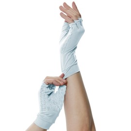 PIQIDIG UPF 50+ Men's Women's SPF Fingerless Sun Protection Mittens Stretch Unisex Silicone Gel Driving Gloves Light blue XS