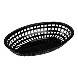 Restaurantware 10.1 x 6.8 x 2 Inch Fast Food Baskets 10 Oval Deli Baskets Microwavable Dishwashable Black Plastic Serving Baskets For Burgers Fries Sandwiches And More