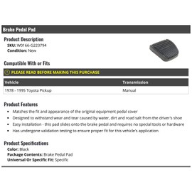 Brake Pedal Pad - Compatible with 1978-1995 Toyota Pickup