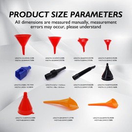 OXCANO 10 Pcs Automotive Funnels Set for Filling Coolant/Gasoline/Water/Engine Oil,Snap Funnel,Flexible Right Angle Funnels,Wide Mouth Fuel Funnels,Plastic Funnel