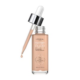 L'Oréal Paris True Match Sérum Rellenador con Color, Base de Maquillaje en Sérum con Ácido Hialurónico, Acabado Luminoso, Piel Uniforme y Radiante, Tono 3-4 Light Medium, 30 ml