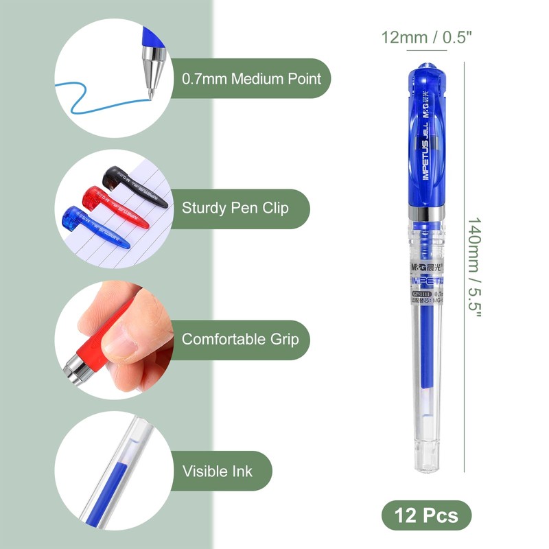 M&G Gel Pen Medium Point 0.7mm, 12 Pack Quick Dry