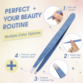 12 Pieces Eyebrow Tweezers Stainless Steel Slant Tip Tweezers Facial Hair Eyebrow Precision Tweezers for Men and Women (Sky Blue)
