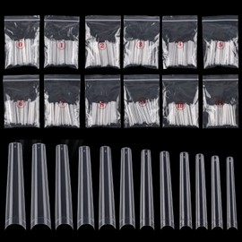 Ohlove 504Pcs Coffin Nail Tips Half Cover 3XL Extra Long Clear Nail Tips for Acrylic Nails, 12 Sizes