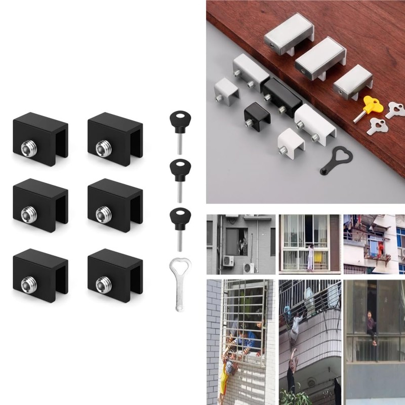 Changyeah Pack of 6 Adjustable Window Locks, Black Sliding Window