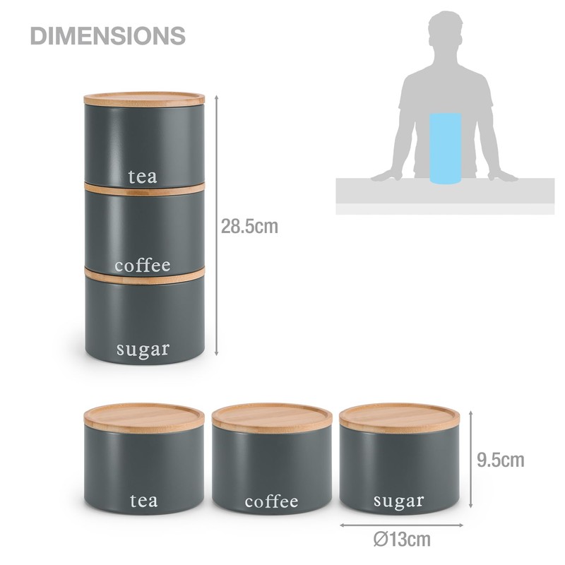 EHC Tea, Coffee, Sugar, Canister Set, Set of 3 Stackable