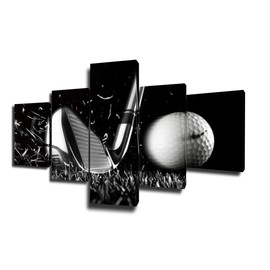 Golf Course Pictures White and Black Wall Art Golf Ball Paintings Multi Panel Printed on Canvas Landscape Artwork Modern Home Decoration Giclee Wooden Framed Gallery-Wrapped Ready to Hang(50''Wx24''H)