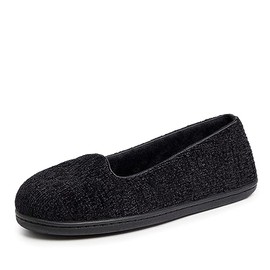 Dearfoams Women's Rebecca Lightweight Cozy Memory Foam Closed Back Slipper with Wide Widths, Black Chenille, 7-8, 51701