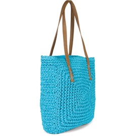 styleBREAKER Women's Paper Straw Shoulder Bag with Long Handles, Beach Bag, Basket Bag, Braided Bag, Shopper 02012388, turquoise