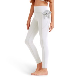 SKIDREAM Girls' Black Athletic Leggings with Pockets, White Ankle Length Yoga Pants for Kids