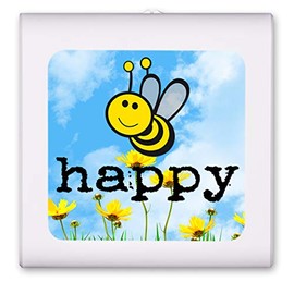 Plug in Dimmable LED Night Light with Dusk to Dawn Auto Sensor, Adjustable Brightness, Warm Light, Auto On/Off Nightlight for Bathroom, Hallway, Nursery, Bedrooms - Bee Happy