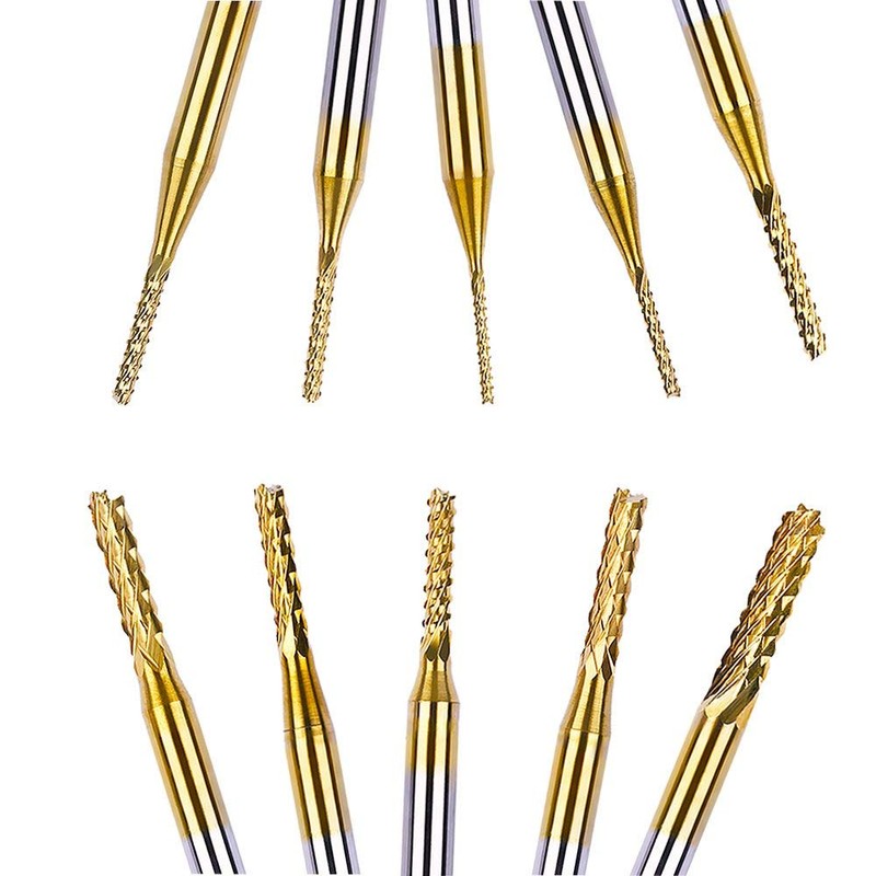 Bestgle 10Pcs 0.8-3.175mm Tungsten Carbide Titanium Coat End Mill Engraving