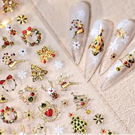 5D Embossed Christmas Nail Art Stickers Gold Xmas Nail Stickers Christmas Tree Snowflakes Elk Nail Decals Self-Adhesive Nail Supplies for Women Girls Winter Xmas Holiday Manicure DIY