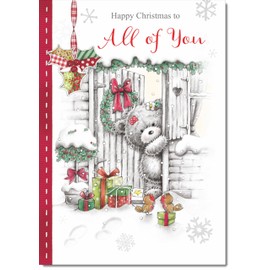 doodlecards To All Of You Christmas Card Grey Bear in Snow Medium Size Christmas Card for To All Of You with Plain Envelope