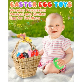 Tonberless Tonberless 6 Pack Wooden Percussion Musical Shaker Easter Basket Stuffers for Toddler, Prefilled Easter Eggs Fillers Basket Essentials for Gifts Toys for Toddlers Kids Babies Boys Girls