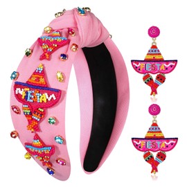 Mexican Headband for Women Cinco De Mayo Headband Pinata Sombrero Chili Cactus Headband Fiesta Crystal Knotted Headband (Sombrero 2)