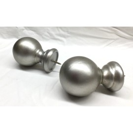 Unbranded 2x Wooden Drapery Curtain Rod Finials Fits 1 3/8” Rod - Screw On - Silver