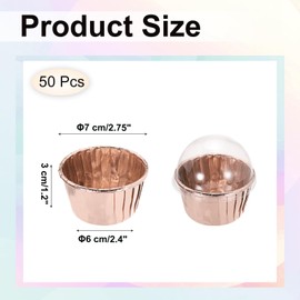 sourcing map 50 Pcs Double-Sided Aluminum Foil Cupcake Liners with Lids, Greaseproof Muffins Baking Cupcakes for Wedding Birthday Party Decoration, Champagne Gold (Round)