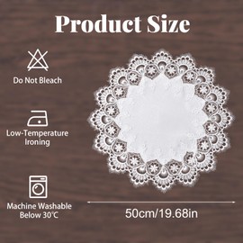 URROMA Elegant White Lace Jacquard Round Doily, Tablecloth Insulated Place Mat Table Topper Decoration Cover for Home Dresser Dining-Table, 19Inch