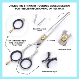 Left-Handed Pet dog Grooming Scissors Set Pro-Grade Curved Shears for Dogs Cats - Precision Crafted Sharp Blades Comfort Grip - Ideal for Cutting Curving Thinning (LH Round Tip Kit)