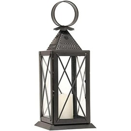 Oakestry Colonial Style Raleigh Tavern Lantern Metal and Glass Panel Vintage Candle or LED Holder Rustic Tabletop Decorative Lamp for Indoor Outdoor Home Patio Garden Accent Black Finish