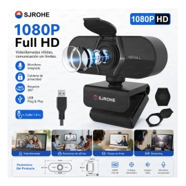 SJROHE® Cámara Web 1080p Webcam Con Micrófono 30fps Color Negro Camara Para Computadora Web Cam Full Hd Con Funda De Privacidad Usb