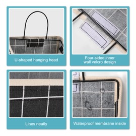 Surblue Wall Hanging Storage Bag with Sticky Hook, Closet Hanging Storage for Pocket, Bathroom Dormitory Organizer Bag, Linen Cotton Organizer Box Containers for Bedroom(Black)