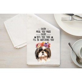 HKDesignGift Shih Tzu Kitchen Towel, Every Meal You Make Every Bite You Take I'll Be Watching You, Dog Kitchen Towel, Kitchen Funny Dish Towel, Shih Tzu Mom Gifts, Dog Lover Gifts