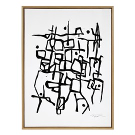 Kate and Laurel Sylvie Organic Lines BW Framed Canvas Wall Art by Statement Goods, 28x38 Natural, Black and White Abstract Art for Wall