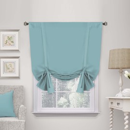 H.VERSAILTEX Blackout Tie Up Curtain Thermal Insulated Curtain Bathroom Curtain Mineral Blue Tie Up Shade for Small Window (Rod Pocket Panel, 42 inches W x 63 inches L, Set of 1)