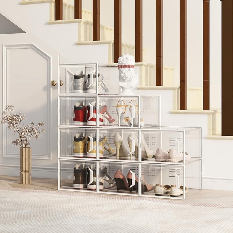 X-Large Shoe Storage Box Fit Size 14, Clear Plastic Stackable