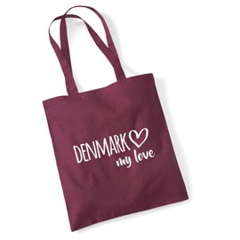 huuraa Denmark My Love Jute Bag Cotton 10 Litres Size for All Those Who Love Denmark Gift Idea for Friends and Family, burgundy