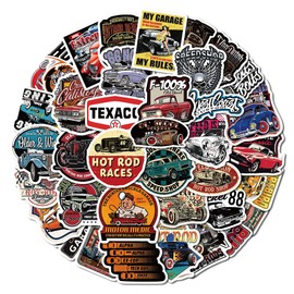 50Pcs Retro Modified Vintage Car Stickers for Journaling, Waterproof Decal Pack for Laptops, Water Bottles, Luggage, Helmets, and Motorcycles, Reusable Graffiti Art Stickers