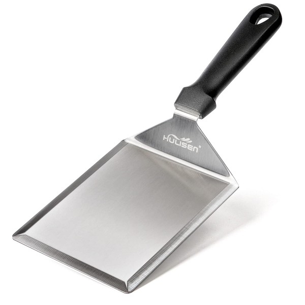 HULISEN Stainless Steel Large Grill Spatula - 6 x 5 Inch Heavy-Duty Metal Spatula with Cutting Edges, Kitchen Griddle Accessories, Smashed Burger Turner Scraper for BBQ Grill and Flat Top Griddle